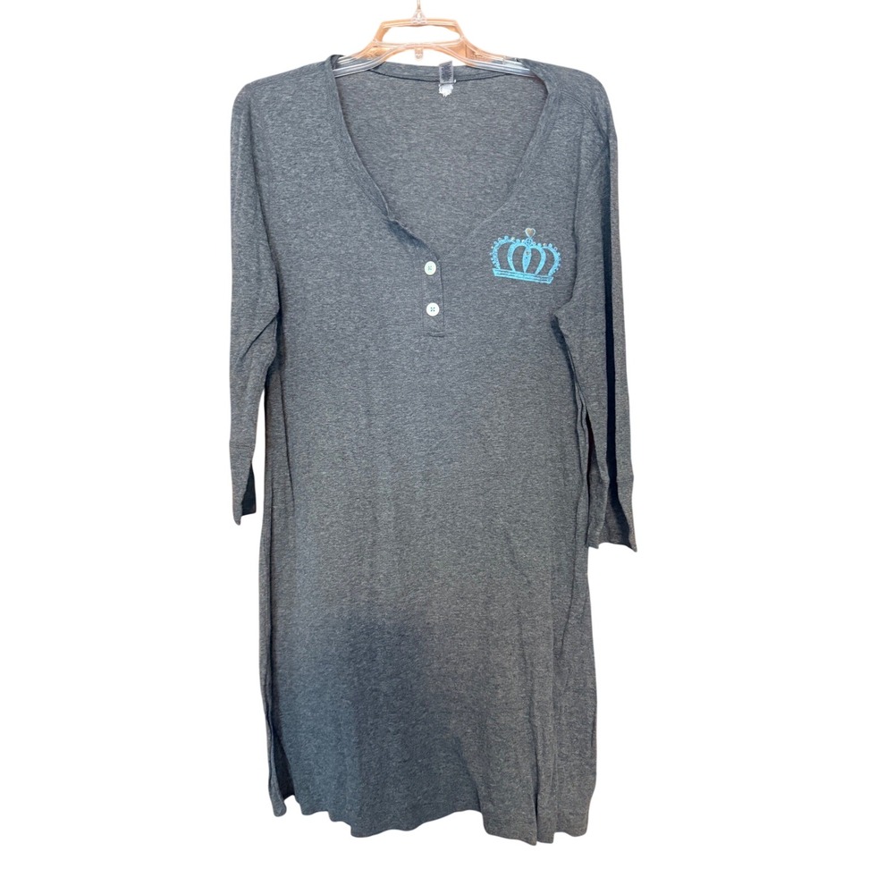 Old Navy Intimates Gray Henley Nightgown Crown Graphic 3/4‎ Sleeve Sleep Dress